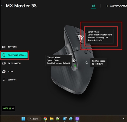 SmartShift-schakelaar in Logitech Options Plus