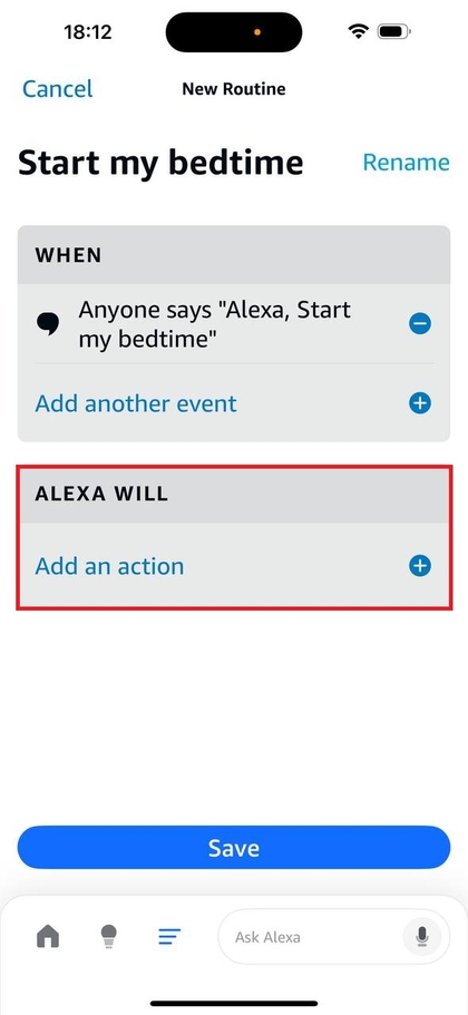 Acties toevoegen aan een routine in de Alexa app