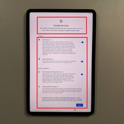 Google services instellingen pagina op Xiaomi Pad 6