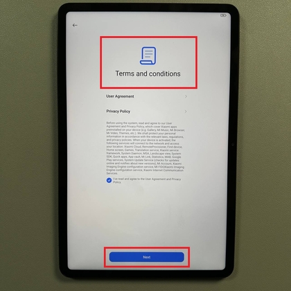 Algemene voorwaarden overeenkomst pagina op Xiaomi Pad 6