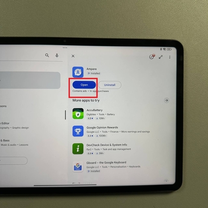 De Ampere-app openen vanuit Google Play Store