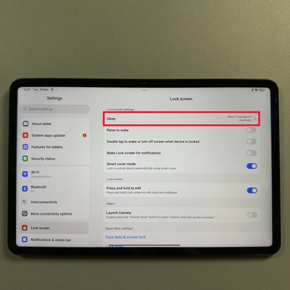 Selecteer de optie Slaapstand in de instellingen op de Xiaomi Pad 6