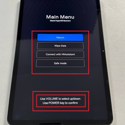 Menu van de Herstelmodus op de Xiaomi Pad 6