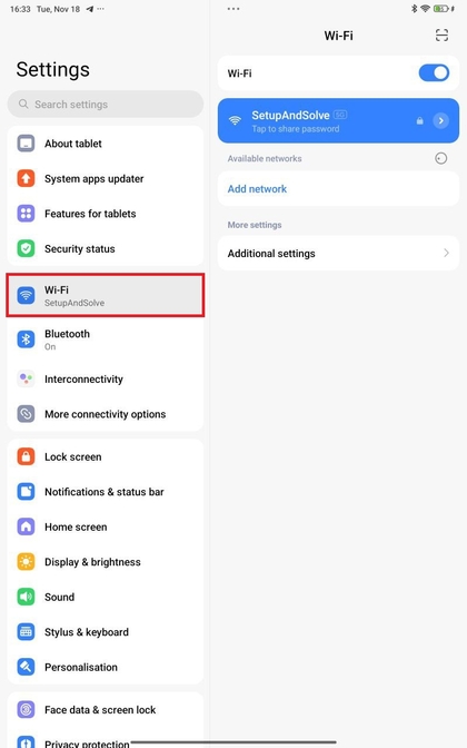 Toegang tot WiFi-instellingen op Xiaomi Redmi Pad Pro