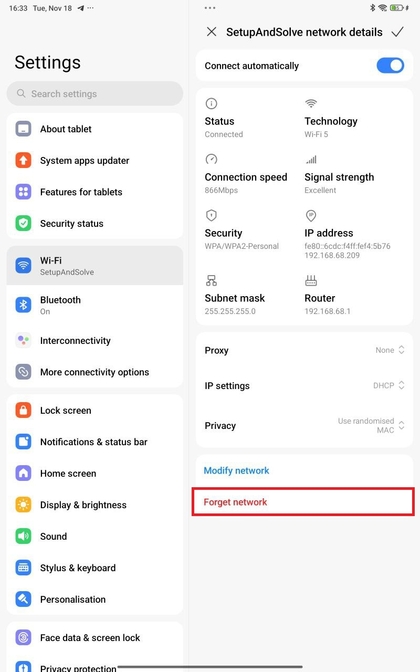 Selecteer netwerk om te vergeten op Xiaomi Redmi Pad Pro