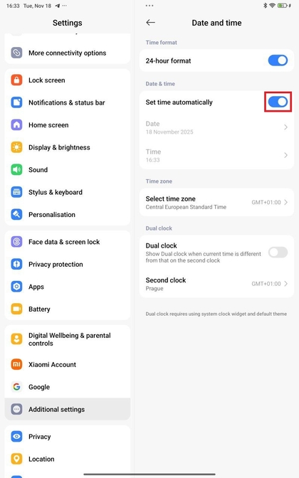 Datum en tijd automatisch instellen op Xiaomi Redmi Pad Pro
