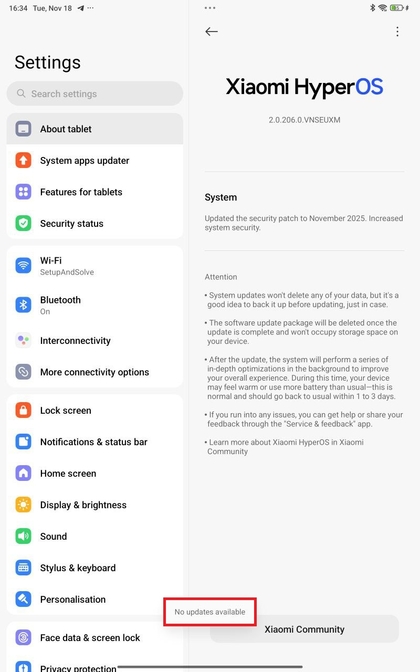 Systeemupdate op Xiaomi Redmi Pad Pro