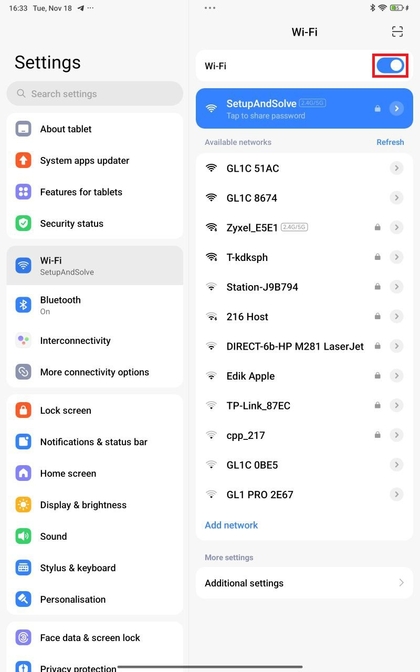 WiFi in- en uitschakelen op Xiaomi Redmi Pad Pro