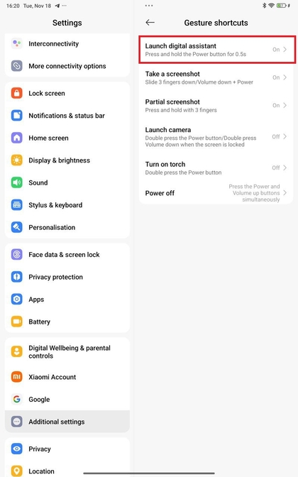 Schakelaar Google Assistant starten op Redmi Pad Pro