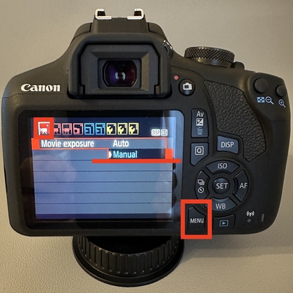 Handmatige filmbelichtingsinstelling op Canon EOS 2000D