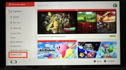 Optie 'Code invoeren' in de Nintendo eShop