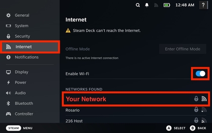 Tabblad Internet op Steam Deck OLED