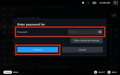 Netwerkselectie op Steam Deck OLED