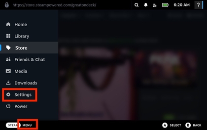 Steam-menu op Steam Deck OLED
