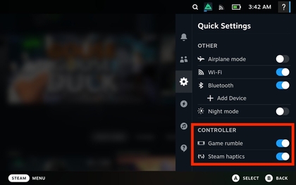 Menu controllerinstellingen op Steam Deck OLED