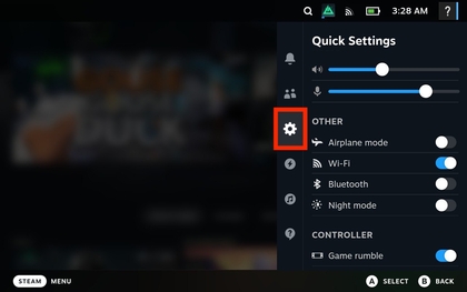 Tandwielpictogram Instellingen in menu Snelle toegang
