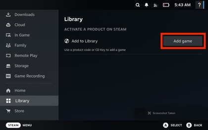 Optie Game toevoegen in Steam bibliotheek