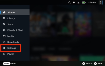 Navigeren naar Instellingen op Steam Deck OLED