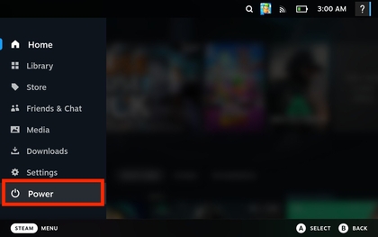Navigeren naar energie-opties op Steam Deck
