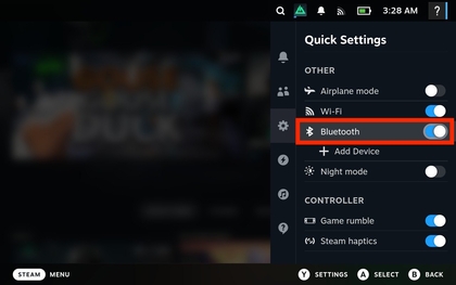 Bluetooth-instellingenmenu op Steam Deck