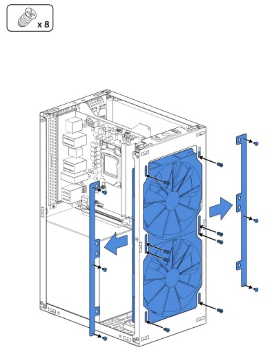 Ventilatoren 140 mm voorzijde installeren