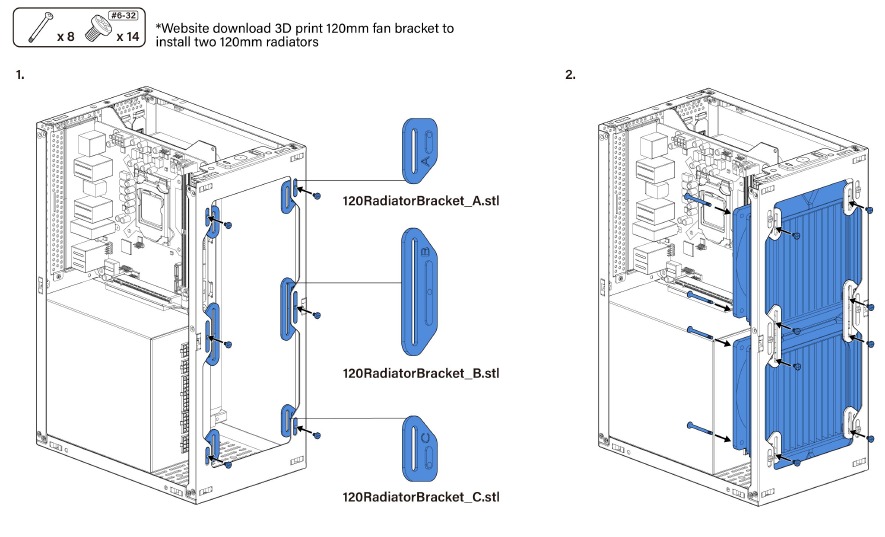 Twee radiatoren van 120 mm installeren