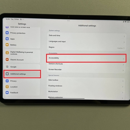 Optie Extra instellingen in het menu Instellingen