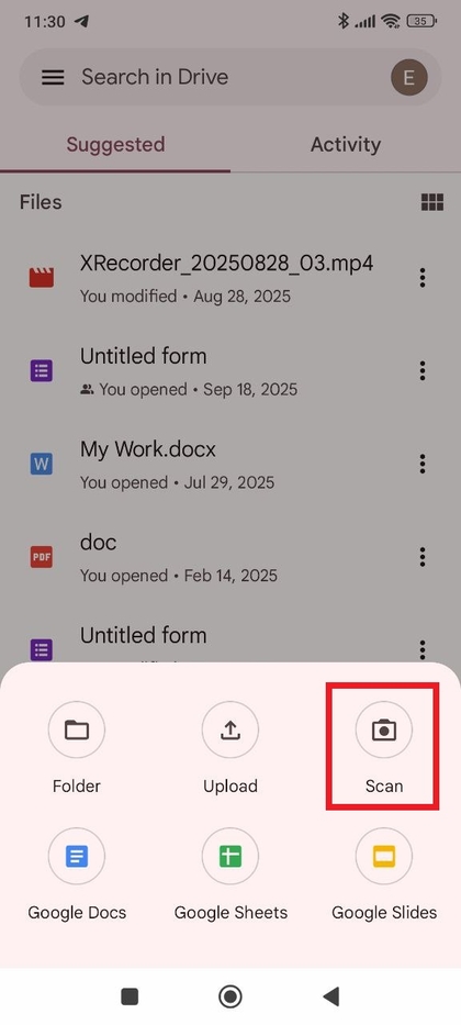 Scan starten in Google Drive op de Xiaomi Redmi Note 14 Pro