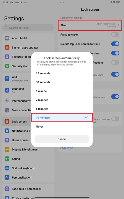 Menu Slaapstandinstellingen op Xiaomi Redmi Pad Pro