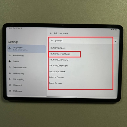 Selectie van een nieuwe toetsenbordtaal