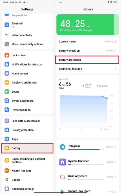 Batterij-instellingen op Xiaomi Redmi Pad Pro