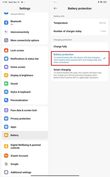 De beste optie voor batterijbescherming kiezen op Xiaomi Redmi Pad Pro