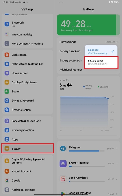 Batterijbesparingsmodus activeren op Xiaomi Redmi Pad Pro