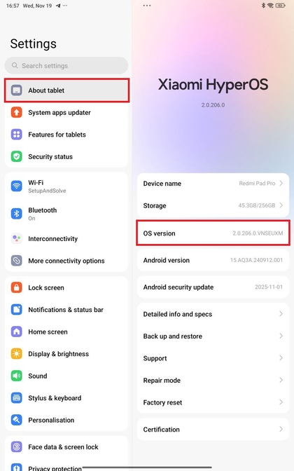 Opties voor ontwikkelaars activeren op Xiaomi Redmi Pad Pro