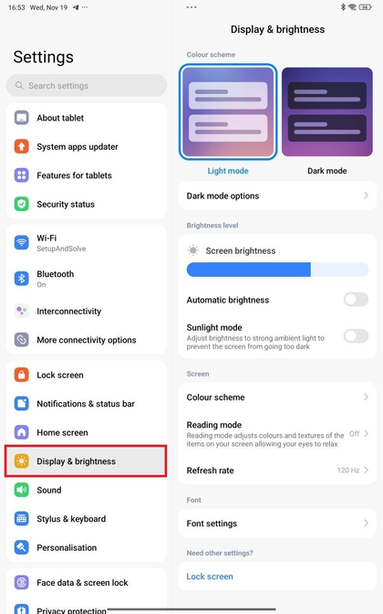 Beeldscherminstellingen op Xiaomi Redmi Pad Pro
