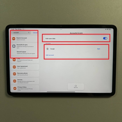 Menu Accounts en synchronisatie op Xiaomi Pad 6