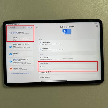 Back-up- en opslagopties op Xiaomi Pad 6