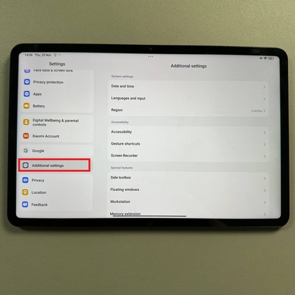 Menu Speciale functies in Xiaomi Pad 6