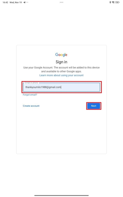 Inloggegevens invoeren voor Google-account op Xiaomi Redmi Pad Pro