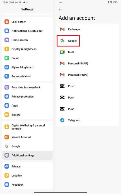 Google-accountselectie op Xiaomi Redmi Pad Pro