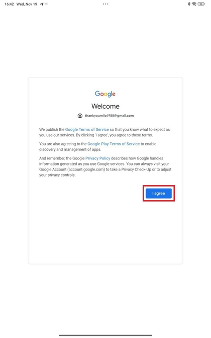 Prompt met servicevoorwaarden van Google op Xiaomi Redmi Pad Pro