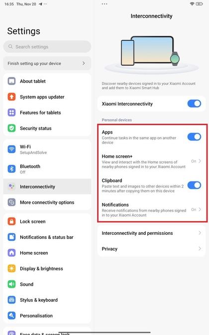 Aanpassingsopties voor Xiaomi Interconnectiviteit