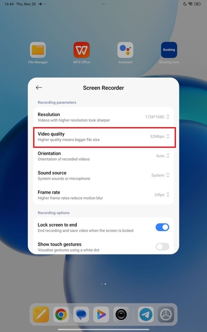 Opname-instellingen configureren op Xiaomi Redmi Pad Pro