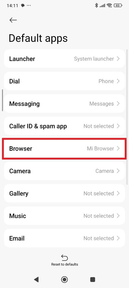 Selectie van standaard browser-app met browserlijst op Xiaomi Redmi Note 14 Pro