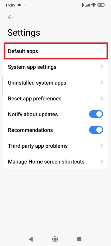 Optie Standaard apps gemarkeerd op Xiaomi Redmi Note 14 Pro