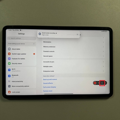 Pagina met schermopname-instellingen op Xiaomi Pad 6