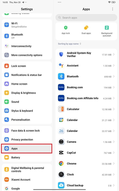 Navigeer naar het menu Apps