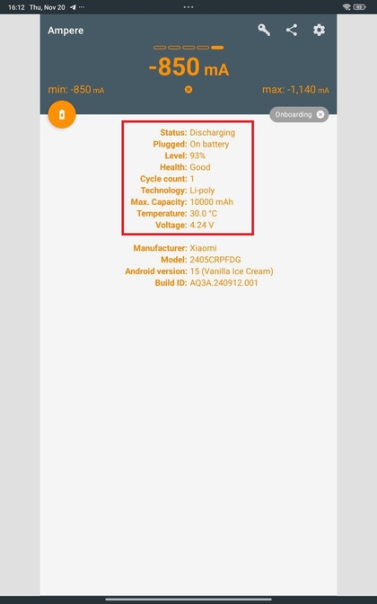 Informatie over batterijstatus in de Ampere-app
