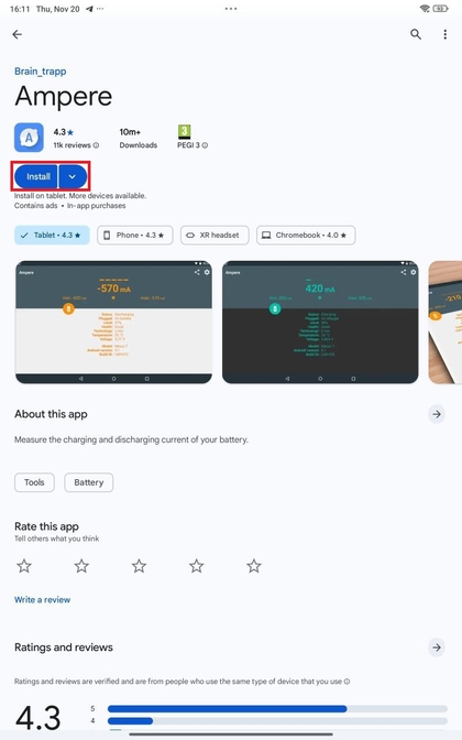 Installeer de Ampere-app op Xiaomi Redmi Pad Pro