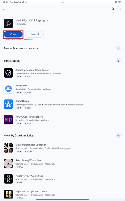 Muviz Edge-applicatie openen